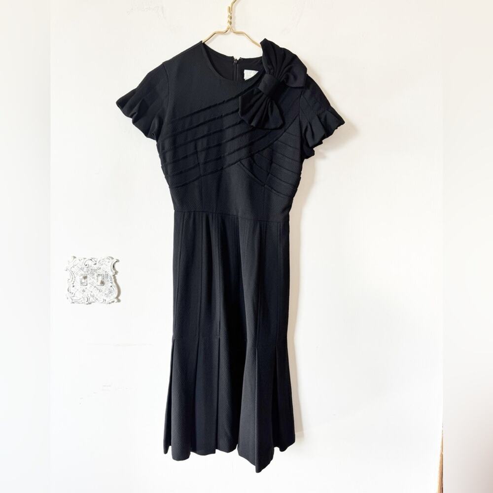 Tracy Reese Black Bow Pleated Wool Dress 4